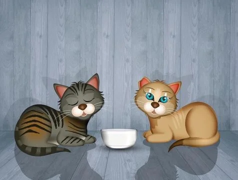 Kittens drink milk Stock Illustration