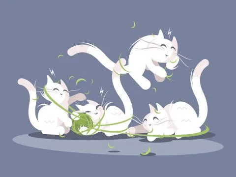 Kittens play with ball of threads Stock Illustration