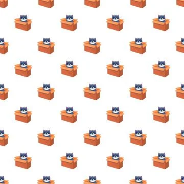 Kittens playing in cardboard boxes seamless pattern イラスト素材