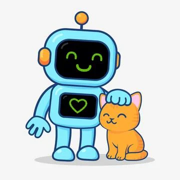 Kitty and robot Stock Illustration