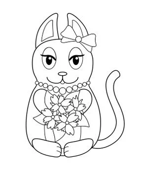 Kitty in cartoon style - vector linear picture for coloring. Stock Illustration