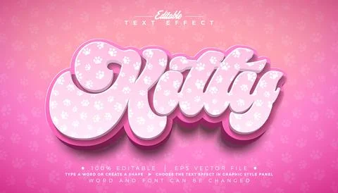 Kitty Cute Cat Text Effect Design Editable Vector Graphic Style with Puppy .. Ilustración de archivo