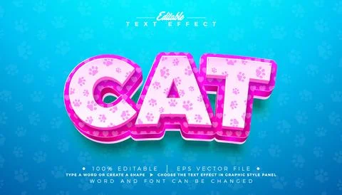 Kitty Cute Cat Text Effect Design Editable Vector Graphic Style with Pink Pup Ilustración de archivo