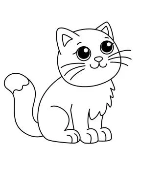 Kitty, cute simple children's drawing - vector linear picture for coloring. Illustrazione stock