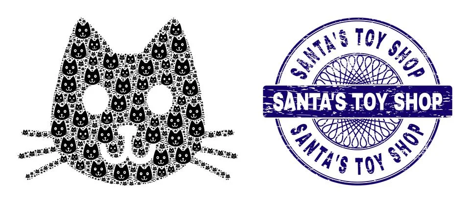 Kitty Had Recursion Collage of Kitty Had Icons and Distress Santa'S Toy Shop 库存插图