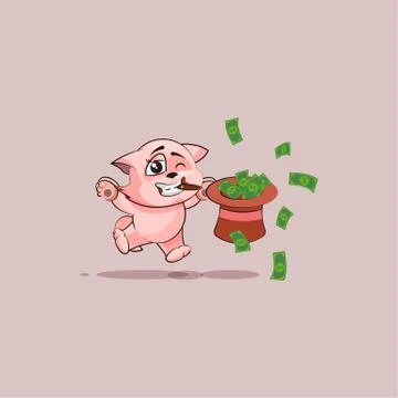 Kitty jumping for joy with hat money Stock Illustration