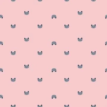 Kitty pattern seamless in freehand style. Head animals on colorful background Stock Illustration