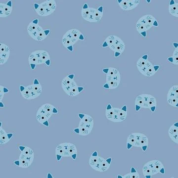 Kitty pattern seamless in freehand style. Head animals on colorful background Stock Illustration