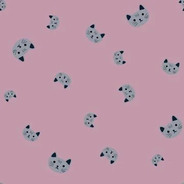 Kitty pattern seamless in freehand style. Head animals on colorful background Stock Illustration
