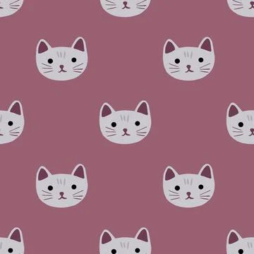 Kitty pattern seamless in freehand style. Head animals on colorful background Stock Illustration
