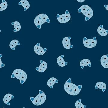 Kitty pattern seamless in freehand style. Head animals on colorful background Stock Illustration