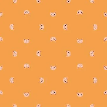 Kitty pattern seamless in freehand style. Head animals on colorful background Stock Illustration
