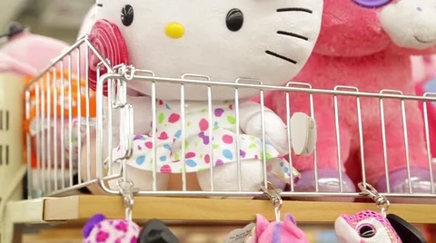 Kitty soft toy on the counter in the store Stock Footage 60116687
