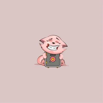 Kitty sticker emoticon hug safe with money Stock Illustration