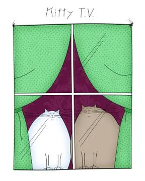 Kitty tv two cats looking out a window Stock Illustration