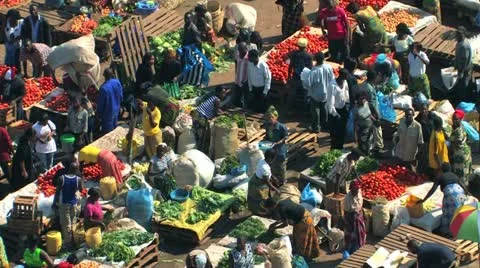 KITWE, ZAMBIA - c. MAY 2008: Aerial of African Market Stock Footage 12287857
