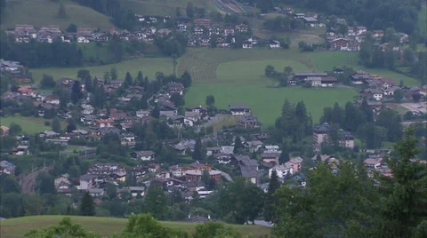 Kitzbühel city centre from hillside Stock Footage 34861295