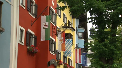 Kitzbühel's colourful town centre Stock Footage 34861355
