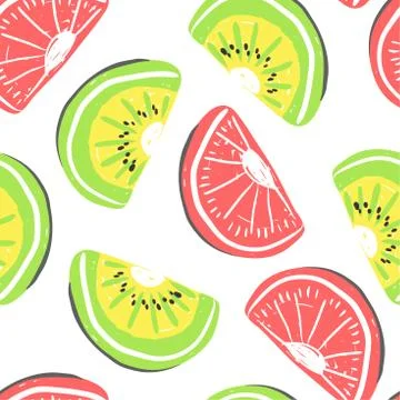 Kiwi and grapefruit seamless pattern. Fresh kiwi and grapefruit, tropical fruits Stock Illustration