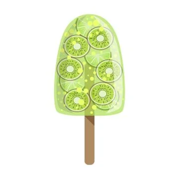 Kiwi And Lime Fruit Ice-Cream Bar On A Stick, Colorful Popsicle Isolated Cartoon Stock Illustration