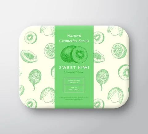 Kiwi Bath Cosmetics Package Box. Abstract Vector Wrapped Paper Container with Stock Illustration