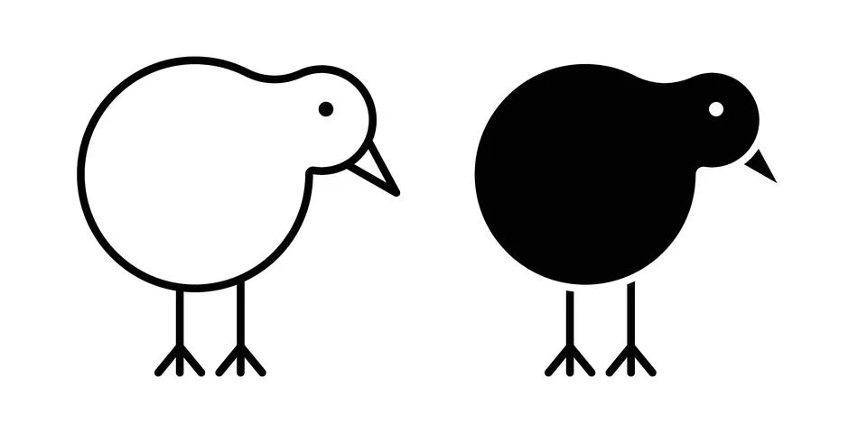 Kiwi bird icon linear versions pack on white background Illustrazione stock