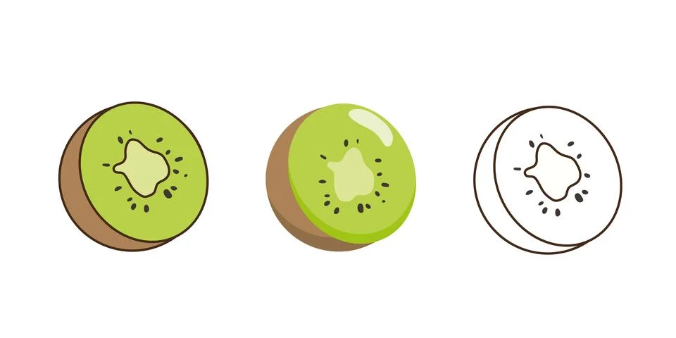 Kiwi flat line vector fruit icon illustration isolated logo. Stock Illustration