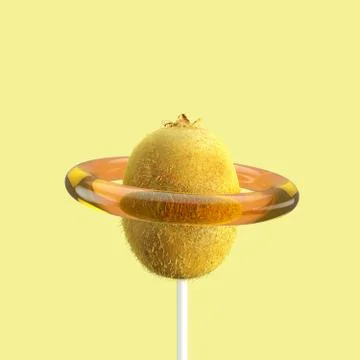 Kiwi Fruit Candy Concept idea on yellow color background. Stock Illustration