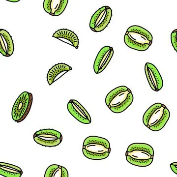 Kiwi fruit green fresh slice vector seamless pattern Stock Illustration