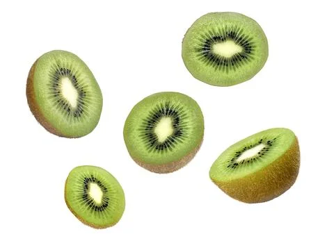 Kiwi fruit levitating on a white background Stock Photos