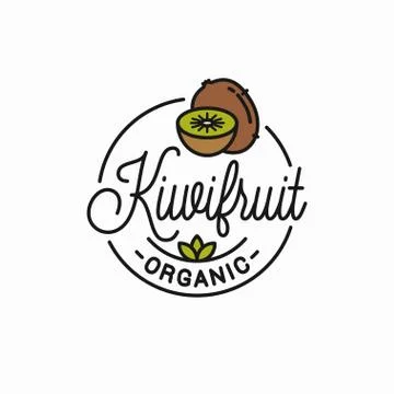 Kiwi fruit logo. Round linear logo of kiwi slice Stock Illustration
