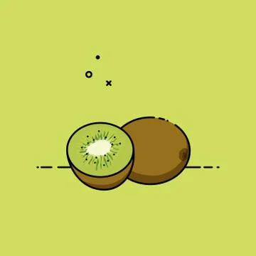 Kiwi fruit open by half isolated in green background. Stock Illustration