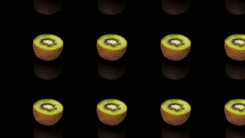Kiwi fruit pattern on black background, 2D animation screensaver, 4K Stock Footage 166315742