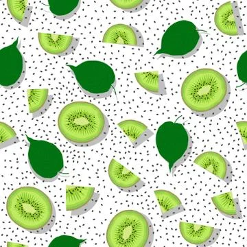 Kiwi fruit piece seamless pattern with seed on white background, Vector illus 스톡 일러스트
