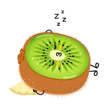 Kiwi fruit sleeping character. Vector hand drawn cartoon kawaii character i.. Stock Illustration