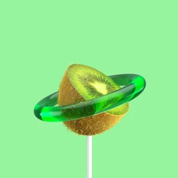 Kiwi Fruit slice Candy Concept idea on green color background. Stock Illustration