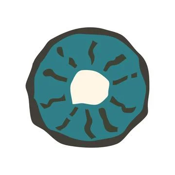 Kiwi fruit slice close up icon isolated on white background, hand drawn art logo Stock Illustration