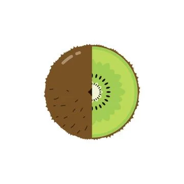 Kiwi fruit sphere with half slice logo, flat icon design template concept Stock Illustration