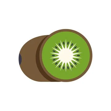 Kiwi fruit whole and slice flat illustration Stock Illustration