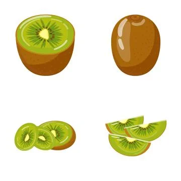 Kiwi fruit whole half and sliced pieces Stock Illustration