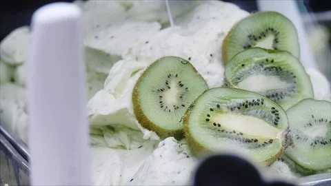 Kiwi ice cream on display. Stock Footage 86259869