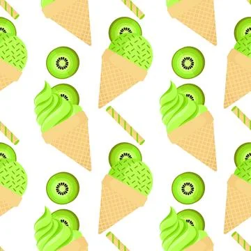 Kiwi ice cream seamless pattern Stock Illustration
