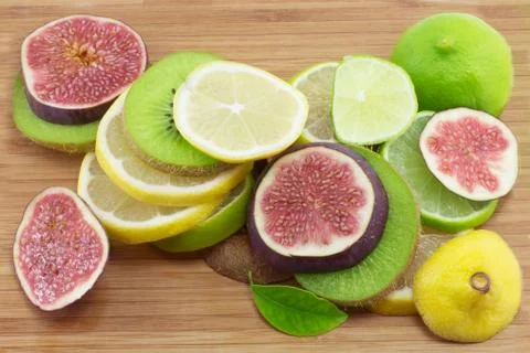 Kiwi, lemon, fig Stock Photos