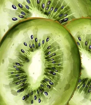 Kiwi pattern close up Vector watercolor. Summer fresh texture backgrounds Stock Illustration