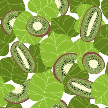 Kiwi seamless pattern. Slices and half fruit wallpaper Stock Illustration
