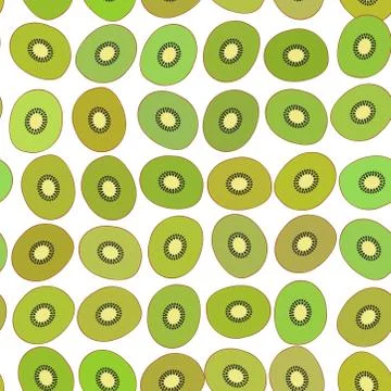 Kiwi simple seamless pattern green slice fruit isolated on white background.  Stock Illustration
