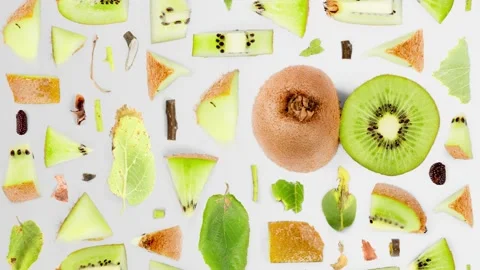 Kiwi Slice and Leaf Collection Stock-Footage 204792799
