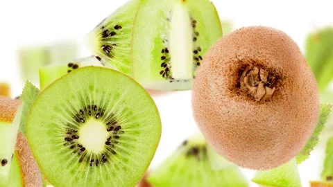 Kiwi Slice and Leaf Collection Video stock 208074487