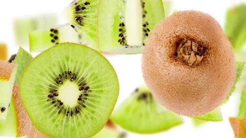 Kiwi Slice and Leaf Collection Stock Footage 210229071