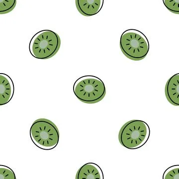 Kiwi slice. Seamless vector pattern on white background Stock Illustration